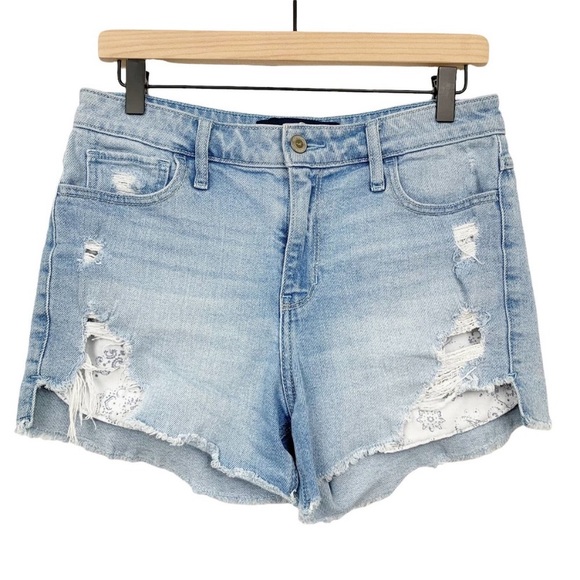 Hollister Jean High Rise Midi Shorts Size 28 Light Wash Distressed Stretch Denim - Picture 1 of 10